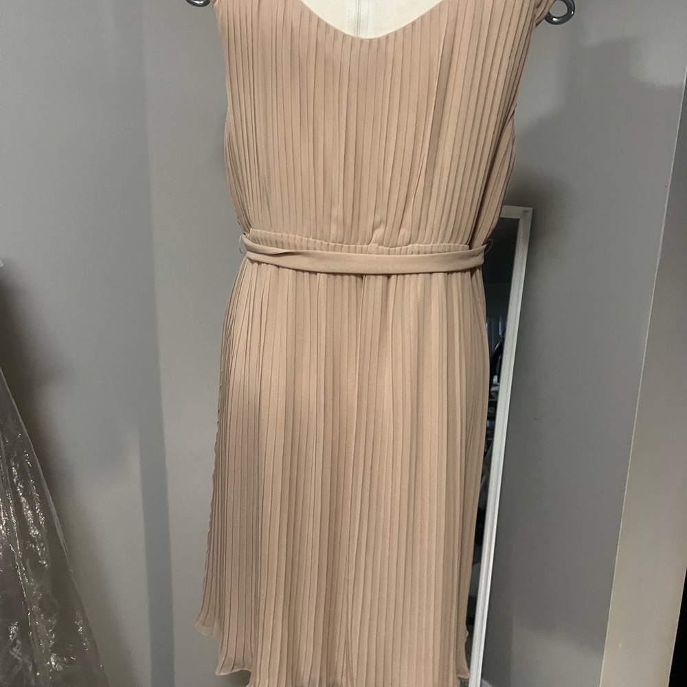 Elegant Pleated Beige Dress